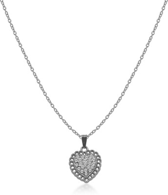 De-Ultimate Elegant Anti-Tarnish Metal Big Sparkling Heart with a Curved Edge Locket Silver Cubic Zirconia Stainless Steel Pendant