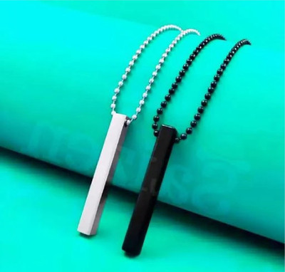 Animated F 306_JSE-rt silver blk bar Stone Pendant Set