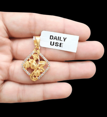 DIVS FASHION FLOWER DESIGN DIAMOND BORDER PENDANT Gold-plated Brass Pendant