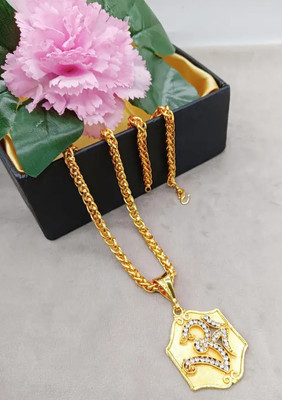 JIYANSHI ENTERPRISE Om Golden & Jaypuri Chain Gold-plated Diamond Alloy Pendant Set