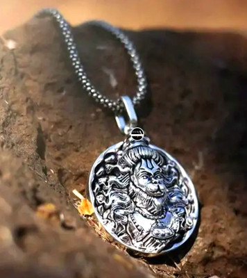 Teeragaj Men's Silver Chain with Religious Hanuman Pendant, Stainless Steel Locket Stainless Steel Pendant Set