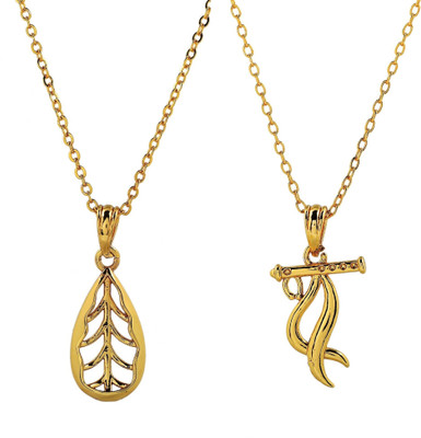 PYR Fashion Combo 18K Gold Plated Love Pendant with Chain for Girls Women Girlfriend Ladies Gold-plated Brass Pendant Set