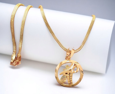 SAPNAPALACE MAA ROUND DESIGNER PENDANT WITH GOLD CHAIN Gold-plated Brass Pendant Set