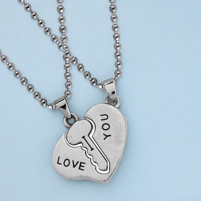 Sullery Valentine Day Gift Heart Shape Lock And Key Couple Locket Pendant Silver Stainless Steel, Metal, Zinc Pendant Set