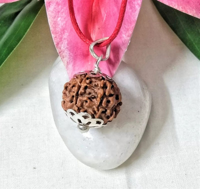 Fine Creation 4 Mukhi Rudraksha Four face Rudraksha Nepali Silver Wood Pendant