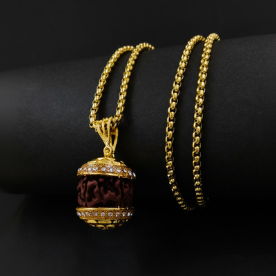 Trinket World Divine Harmony: Rudraksha Moti Pendant with Gold Chain Gold-plated Stainless Steel Pendant Set