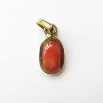 Chopra Gems Red Coral Pendant/Locket (Moonga/Munga Stone Pendant) Gemstone Locket Pendant Brass