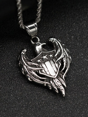 RAPPERSSHOP Eagle Pendant Locket with Chain – Patriotic Biker Sterling Silver Stainless Steel Pendant Set
