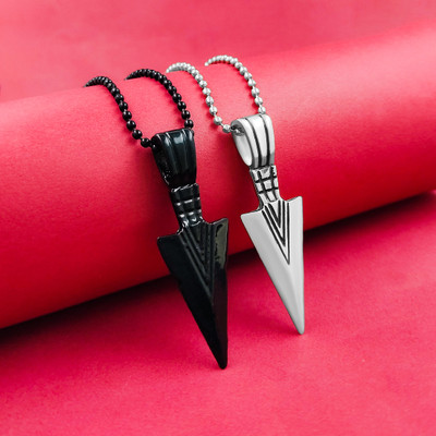 SAIIZEN Silver- Black Locket Pendant Set, Rhodium Alloy Locket Set Rhodium Stainless Steel Locket Set