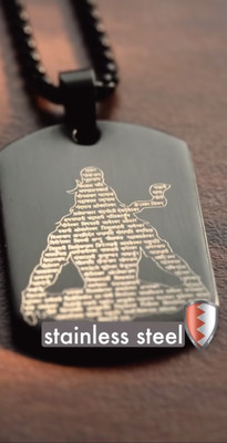 Animated Men's Black Plated Stainless Steel Chain with Mahadev Pendant in 12 Jyotirlinga Black Silver Stainless Steel Pendant
