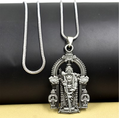 AFH Lord Subramaniam Murugan Snake Chain Grey Pendnet for Men,Women Rhodium Metal Pendant