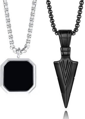 Animated X000271-01 Geometric Polygon Square & Spearpoint Arrow Head Cross Locket Pendant Stainless Steel Pendant Set