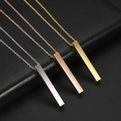 Karishma Kreations 3D Stainless Steel Bar Pendant Necklace Mens Women Cool Vertical Pendant Chain Silver, Gold-plated, Platinum, Titanium Cubic Zirconia, Crystal Stainless Steel, Alloy, Brass Pendant