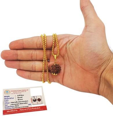 Madhavi Jewellery 4 Mukhi Rudraksha Nepal Original Four Face Rudraksha Metal Capped Gold-plated Beads Brass, Wood Locket Set