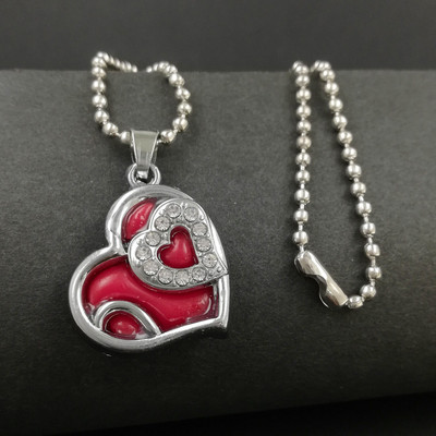 Trinkets Pink Heart Design diamond Pendant with Chain for girls Rhodium Stainless Steel Locket