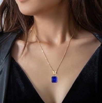 SIDHGEMS 7.25 Ratti 6.00 Crt Blue Sapphire Pendant/Locket Nilam/Neelam Stone Gold-plated Sapphire Brass Pendant