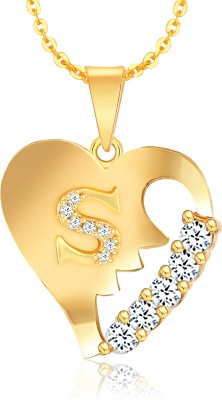 Kanak Jewels Broken Heart letter S Fashion Jewellery Valentine Gift Alphabet Heart Pendant Gold-plated Cubic Zirconia Brass Pendant