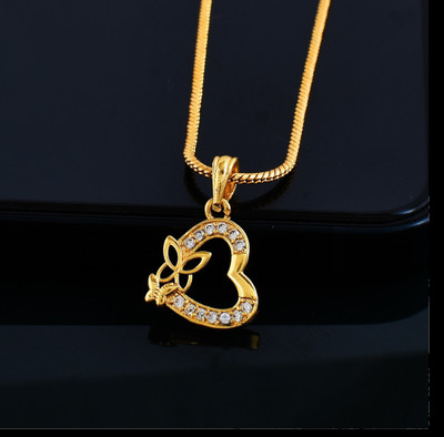 PYR JEWELS golden locket for women brass::golden long chain with locket::heart neck chain Gold-plated Brass Pendant Set