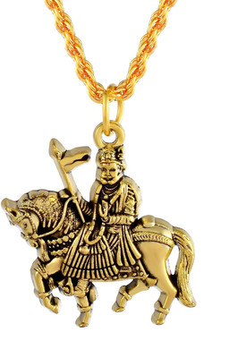 morir Oxidized Gold Finish Baba Ramdev Ramdevji Locket Pendant With Chain Gold-plated Brass Pendant