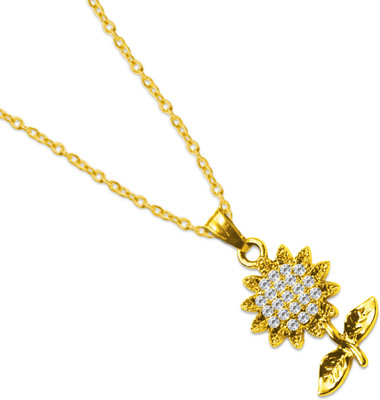 Pundriksh Elegant Anti-Tarnish Metal Sunflower Design Locket for Women & Girls Gold-plated Cubic Zirconia Stainless Steel Pendant