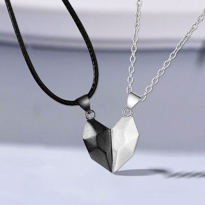 Whitechimes Matching Magnetic Heart Couples Pendant for Lovers, Valentine day Gift Black Silver Stainless Steel Pendant Set