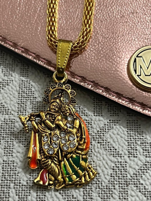 Armoise Stone Radha Krishna With Snake Chain For Boys and Girls Gold-plated Alloy Pendant Set