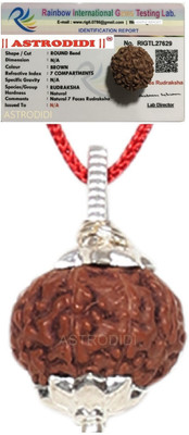 Astrodidi 7 Mukhi / Seven Face Rudraksha Pendant with Lab Report and Red Thread Silver Wood Pendant