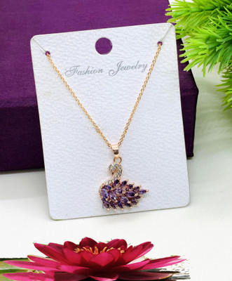 Wynona Rose Gold Plated Purple crystal Stone Studed Swan Necklace For Girls and women Rhodium Cubic Zirconia Alloy Pendant Set