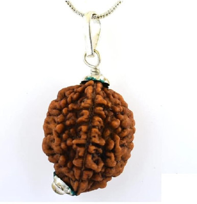Beautum 2 Mukhi Rudraksha Original Natural Nepali Beads Two Face Rudraksha Metal Caping Wood Pendant