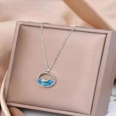 Amit Fashion Blue Whale Chain Necklace Fashion Accessories Women Girl Silver Agate Alloy Locket Set