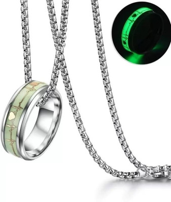 Syfer Glow in the Dark Radium Ring for Men & Women Biker/Partywear Locket Silver Stainless Steel Locket