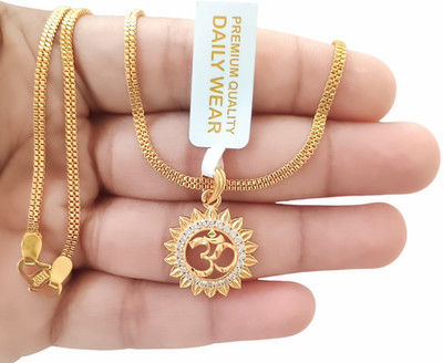 SAPNAPALACE OM DIVINE GOLD DIMOND PENDANT WITH CHAIN Gold-plated Brass Pendant