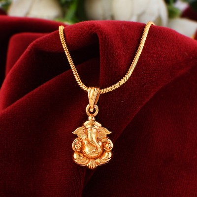 PYR Fashion ganpati locket chain ::ganpati gold locket::ganpati bappa locket::ganesh chain Gold-plated Brass Pendant Set