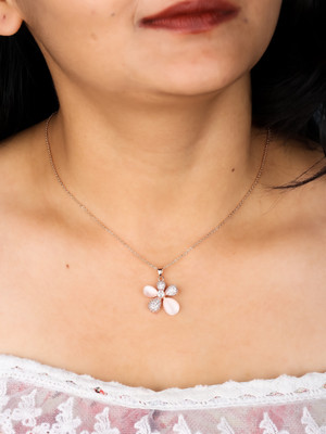 Temora Rose Gold Plated Flower Shape crystal Stone Studed Necklace For Girls and women Rhodium Cubic Zirconia Alloy Pendant Set