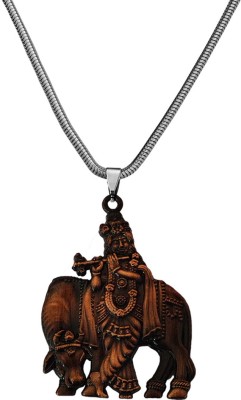 Shiv Jagdamba Lord Krishna Pendant Necklace Cow Idol Pendant Necklace Snake Chain Rhodium Zinc, Metal Pendant