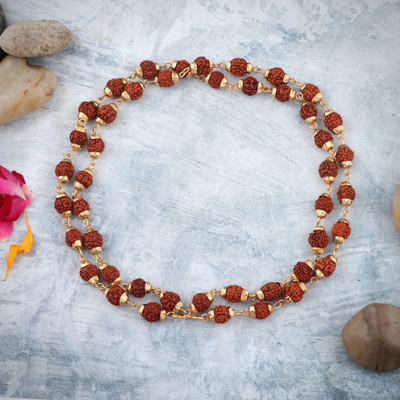 Squareknot Original & Panchmukhi Golden Capped Rudraksha Mala For Men & Women Gold-plated Wood