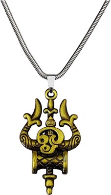 AFH Trishul Damaru Tamil Om Bronze Locket with Snake Chain Pendant for Men and Women Rhodium Metal Pendant