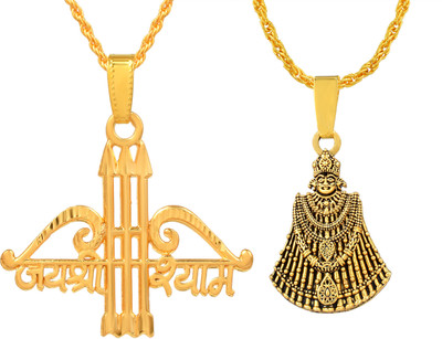 RN Gold Plated CZ Lord Shyam Baba with 3 Baan Dhari Combo Pendant Locket Men Gold-plated Cubic Zirconia Brass Pendant