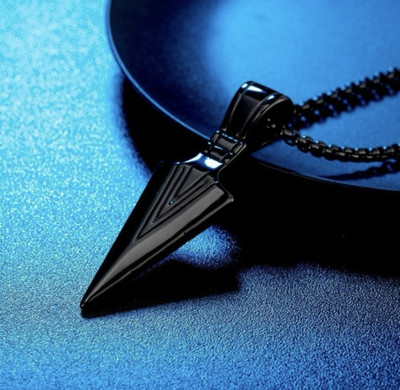 SUBHADRA COLLECTIONS High Polished The Black Arrow Pendant for Men and Boys Stylish Biker/Party Wear Black Silver Stainless Steel Locket