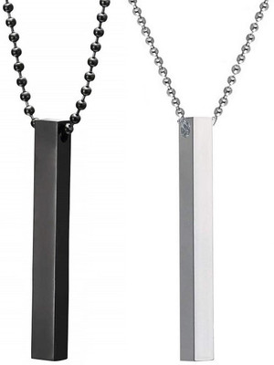 Alviira Combo Of 3D Vertical Bar Cuboid Stick Locket Pendant Necklace With Chain Stainless Steel Pendant Set