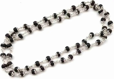 BHARDWAJ Karungali Malai Silver Cap Plated Necklace 54Beads Mala Wood Necklace Silver Plated Wood Necklace