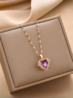JUMSA Designer Pink Herat Rose Gold-plated Diamond Stainless Steel Pendant