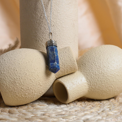 Zenn Aura Lapis Lazuli Pencil Pendant | Wisdom Focus Point Crystal Pendant
