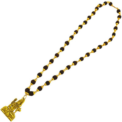 Radhika Collection Most Demanded Shiv Symbol Dotted Locket Pendant With 5 Mukhi Rudraksha Mala Gold-plated Beads Brass, Wood Pendant Set