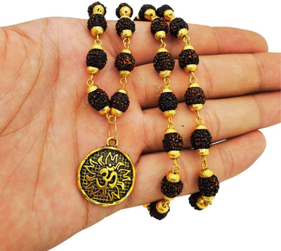Khushal ENTERPRISE 5 mukhi rudraksha mala with silver cap Gold-plated Beads Brass, Wood Locket