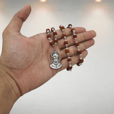 JagatguruShop Most Demanded Bhagwan Hanuman Dotted Locket Pendant With Rudraksha Mala Silver Beads Brass, Wood Locket Set