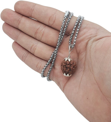 JangraBro 4 Mukhi Rudraksha Nepal Original Four Face Rudraksha Metal Capped Silver Beads Brass, Wood
