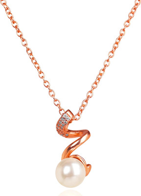 GEMSLAY Rose Gold Pearl Pendant Necklace with CZ Stones for Women & Girls Rhodium Cubic Zirconia Brass Pendant