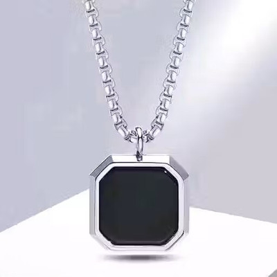 Fab Creations Silver Stainless Steel Square Pendant_fk31 Silver Onyx Alloy Pendant