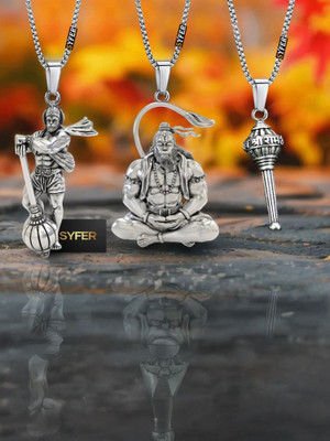 Diivine Hindu Lord Hanuman and Gada Pendant for Men & Women, Hanuman Locket (COMBO) Silver, Gold-plated Brass Locket